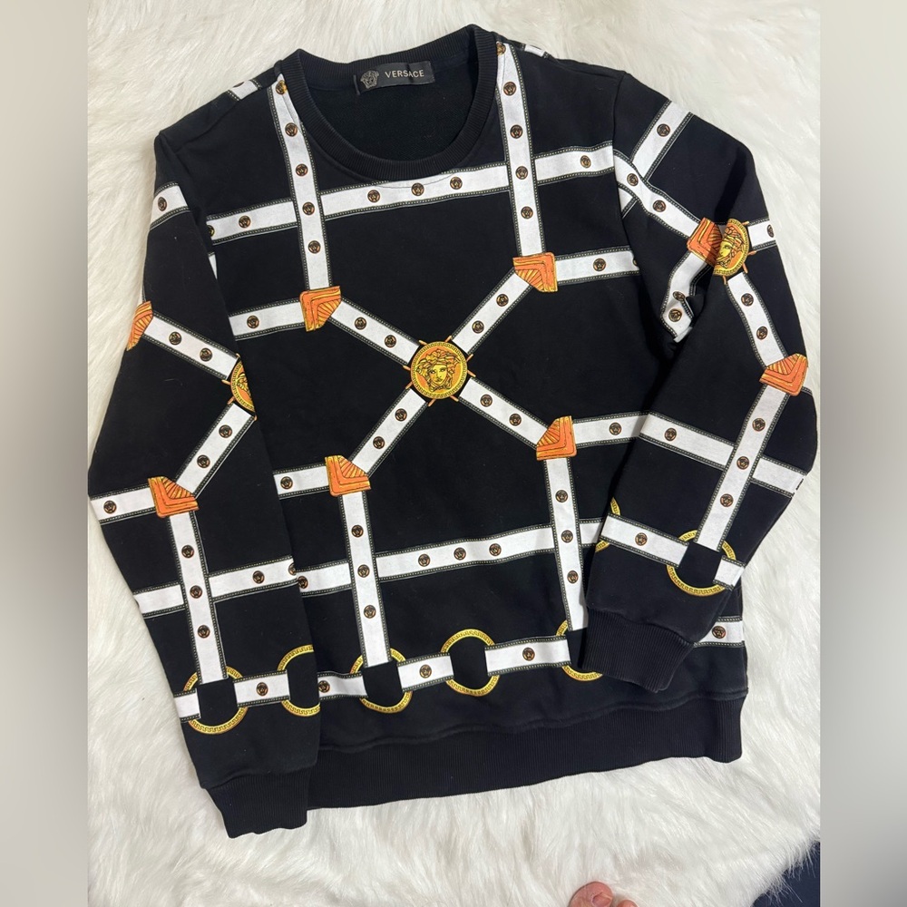 Versace Black and White Geometric Men's Sweater - Picture 2 of 9